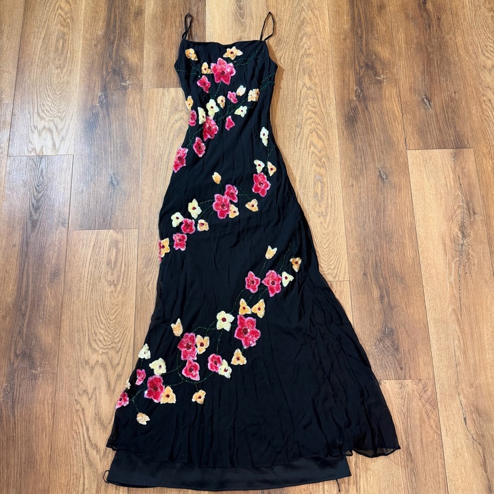 Vintage Y2K 100% Silk Beaded Dress Vintage Beaded Dress Whimsigoth Prom Floral